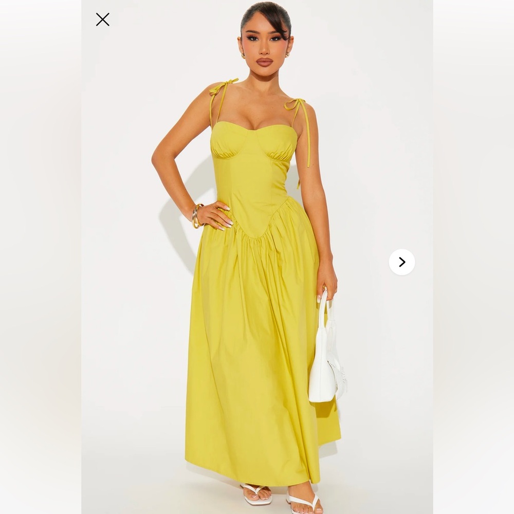 Fashion Nova Cordelia Corset Poplin Midi Dress - Chartreuse is the (color)